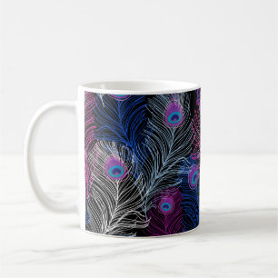 Caneca De Café Linda Vintage: Penas de pavão em um 