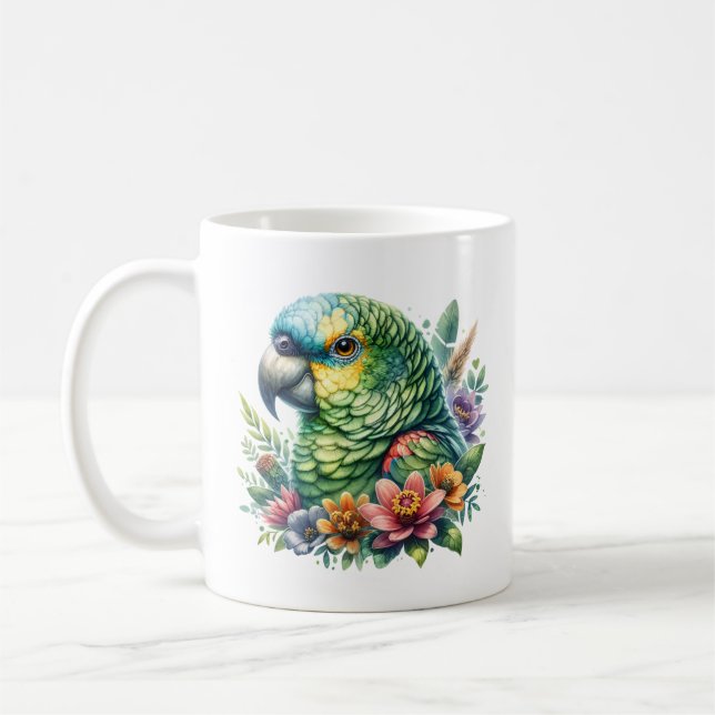 Caneca De Café Linda Watercolor Amazon Parrot Personalizada (Esquerda)