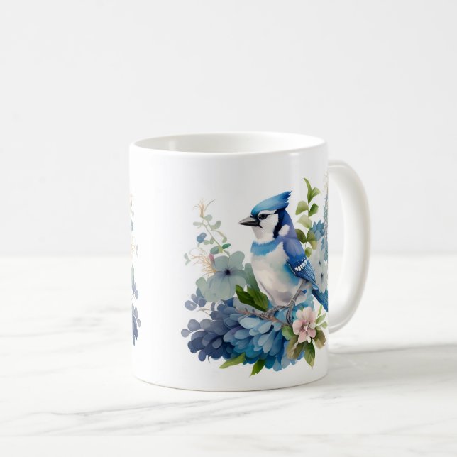 Caneca De Café Linda Watercolor Blue Jay Wrap (Frente Esquerda)