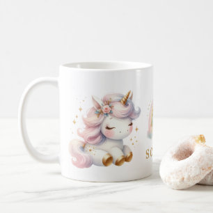 Caneca De Café Linda Watercolor Floral Unicorn Aniversário