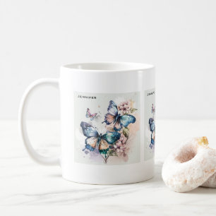 Caneca De Café Lindas borboletas e flores