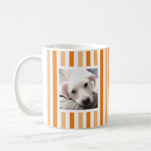 Caneca De Café Lindas duas fotos listradas de branco e laranja