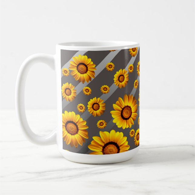 Caneca De Café Lindas flores amarelas nas cinzas, listras pratead (Esquerda)