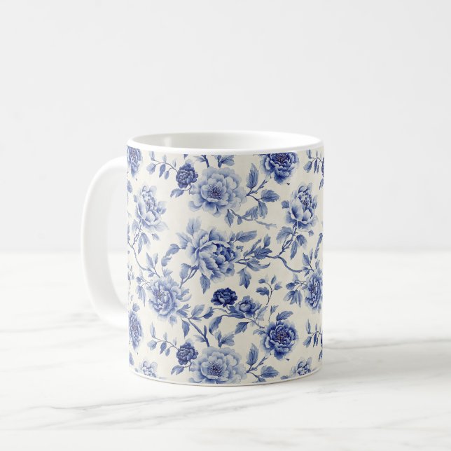 Caneca De Café Lindas Flores Azuis (Frente Esquerda)