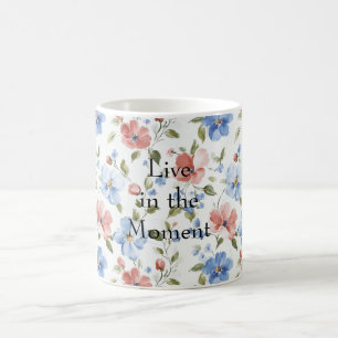 Caneca De Café Lindas Flores Azuis Vermelhas