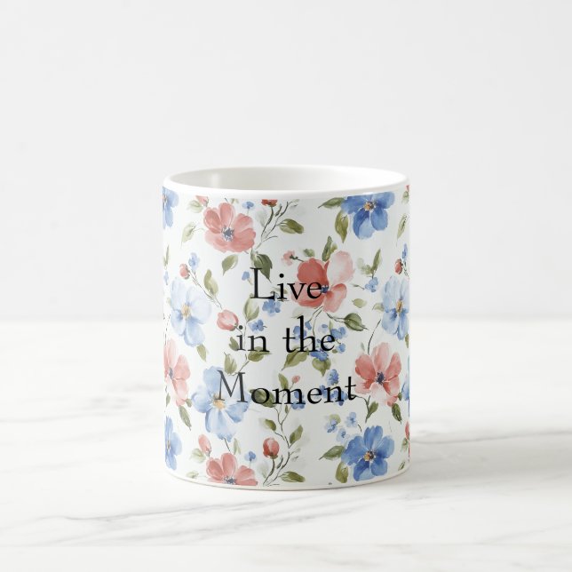 Caneca De Café Lindas Flores Azuis Vermelhas (Centro)