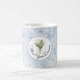 Caneca De Café Lindas Flores Brancas Azuis Sigam Seus Sonhos