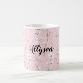 Caneca De Café Lindas Flores Brancas Rosadas