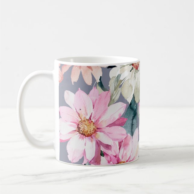 Caneca De Café Lindas flores e folhas pintadas, flores, abdominai (Esquerda)