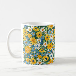 Caneca De Café Lindas flores românticas de primavera amarelas fem