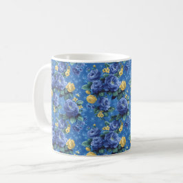 Caneca De Café Lindas Flores Românticas de Primavera Azuis Femini