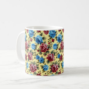 Caneca De Café Lindas Flores Românticas de Primavera Vermelho Azu