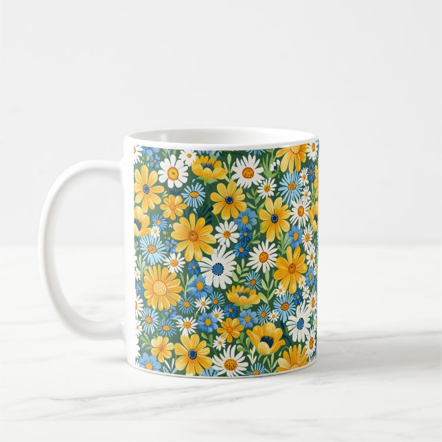 Caneca De Café Lindas Flores Românticas Primavera amarelas-Girly (Esquerda)