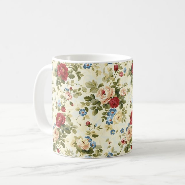 Caneca De Café Lindas Flores Românticas Primavera Vermelhas Girly (Frente Esquerda)