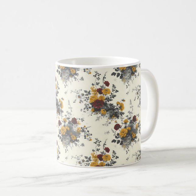 Caneca De Café Lindas Flores Românticas Primavera Vermelhas Girly (Frente Esquerda)