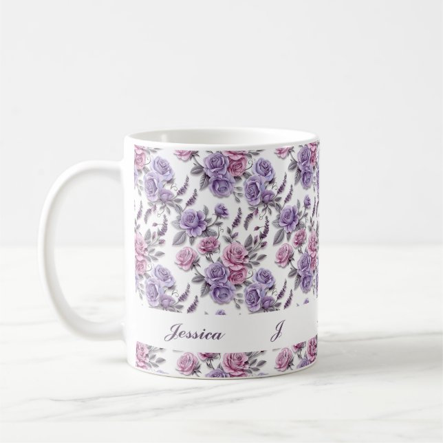 Caneca De Café Lindas Flores Românticas Violetas Primavera Violet (Esquerda)