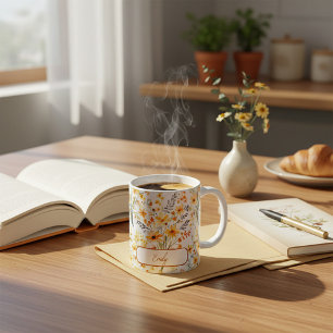 Caneca De Café Lindas flores silvestres amarelas da primavera per
