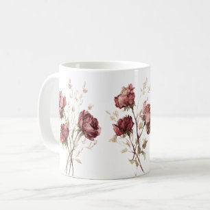 Caneca De Café Lindas Flores Vermelhas Borgonha
