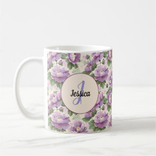 Caneca De Café Lindas Flores Violetas Românticas de Primavera Fem