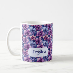 Caneca De Café Lindas Flores Violetas Românticas de Primavera Fem