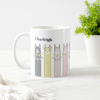 Caneca De Café Lindas Lhamas Coloridas Retrô
