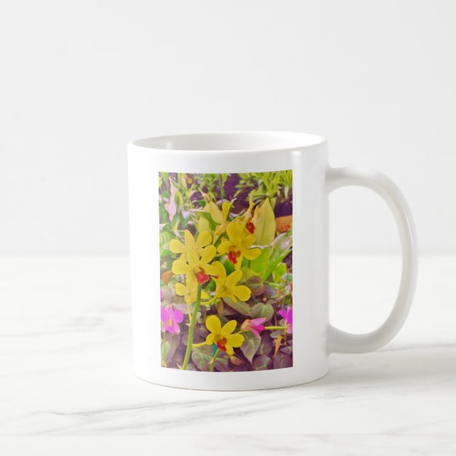 Caneca De Café Lindas orquídeas de outono amarelas (Direita)