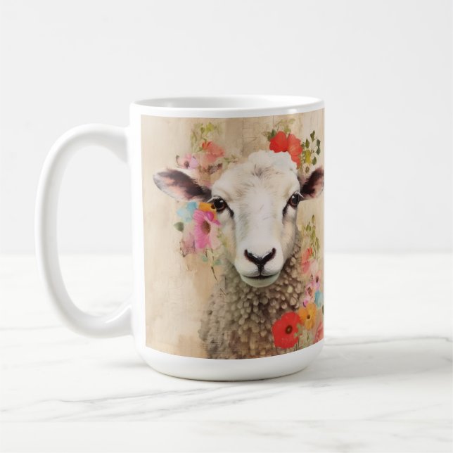 Caneca De Café Lindas Ovelhas Florais (Esquerda)