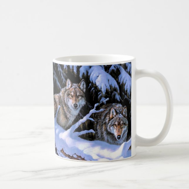 Caneca De Café Lindas pinturas de dois lobos (Direita)