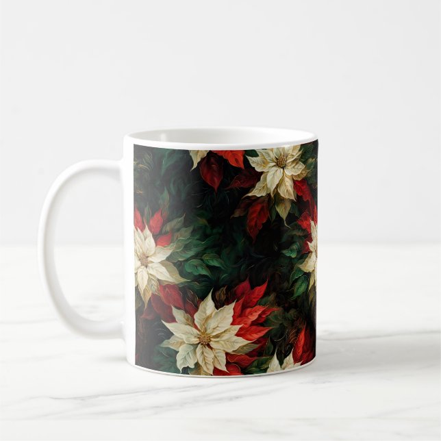 Caneca De Café Lindas Poinsettias Vermelhas e Brancas (Esquerda)