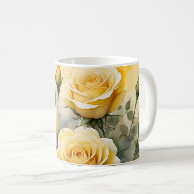 Caneca De Café Lindas Rosas Amarelas (Frente Esquerda)