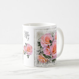 Caneca De Café Lindas Rosas Rosa com Monograma