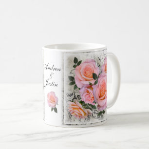 Caneca De Café Lindas Rosas Rosa Personalizáveis