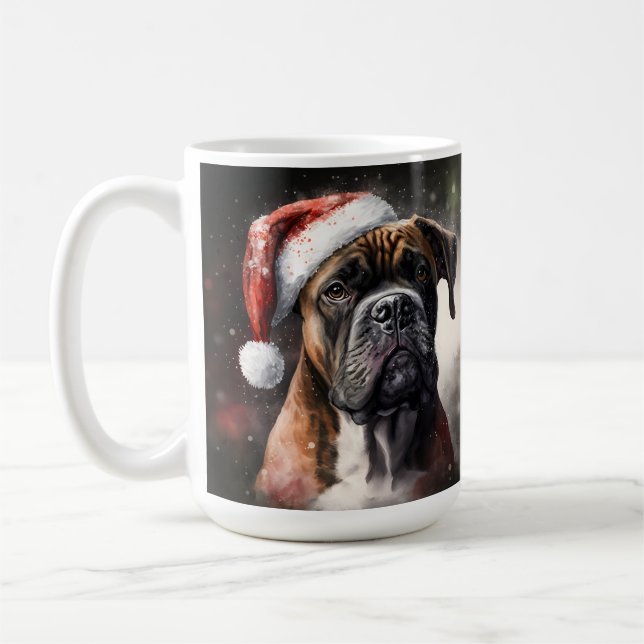 Caneca De Café LINDÍSSIMO CÃO BOXER DE NATAL EM Aquarela (Esquerda)