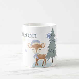 Caneca De Café Lindo Bebê Veado de Inverno Menino Nome Personaliz