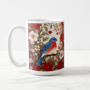 Caneca De Café Lindo Bluebird Oriental Floral Vermelho