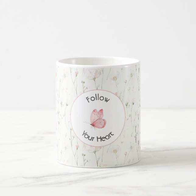 Caneca De Café Lindo Borboleta Floral Rosa Bege  (Centro)