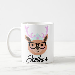 Caneca De Café Lindo Cachecol de Natal de Rena com Óculos e Chapé