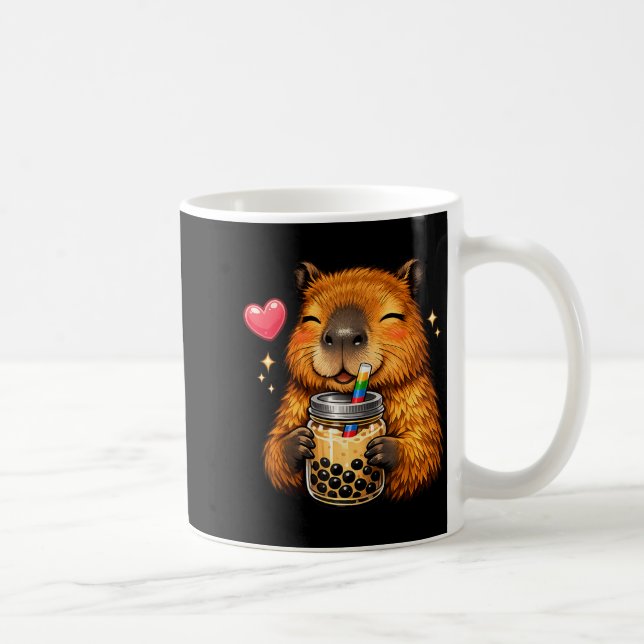 Caneca De Café Lindo Capivara Kawaii Anime Bebendo Bubble Tea (Direita)