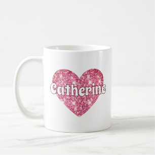 Caneca De Café Lindo Coração Brilhante Rosa Glam Nome 