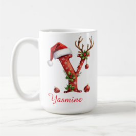 Caneca De Café Lindo costume Monograma inicial Y feliz Natal