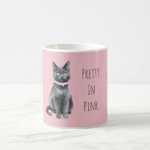 Caneca De Café Lindo em Cinza Rosa Gato