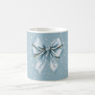 Caneca De Café Lindo em Laço Azul Diamantes Falsos