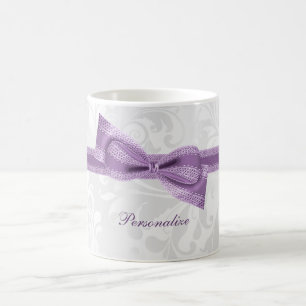 Caneca De Café Lindo Faux Laço Roxo & Fita & Damask