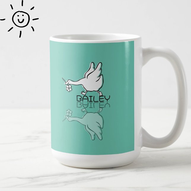 Caneca De Café Lindo Ganso Azul Claro Reflexo Doodle Nome Persona (Criador carregado)