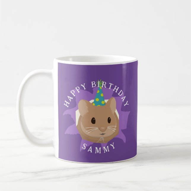 Caneca De Café Lindo hamster de aniversário espiando pelo buraco (Esquerda)