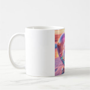 Caneca De Café Lindo Hibisco Rosa Coração de Vidro Pérola Café M