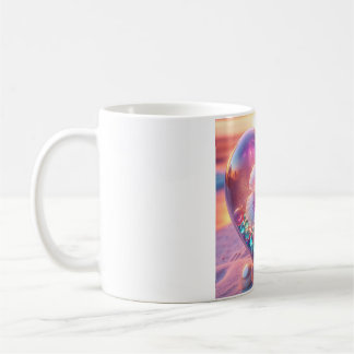 Caneca De Café Lindo Hibisco Rosa Coração de Vidro Pérola Café M
