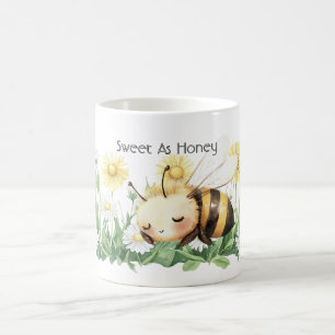 Caneca De Café Lindo Jardim de Margaridas com Abelha Adormecida