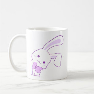 Caneca De Café Lindo Kawaii Coelho Roxo Espiando com Laço