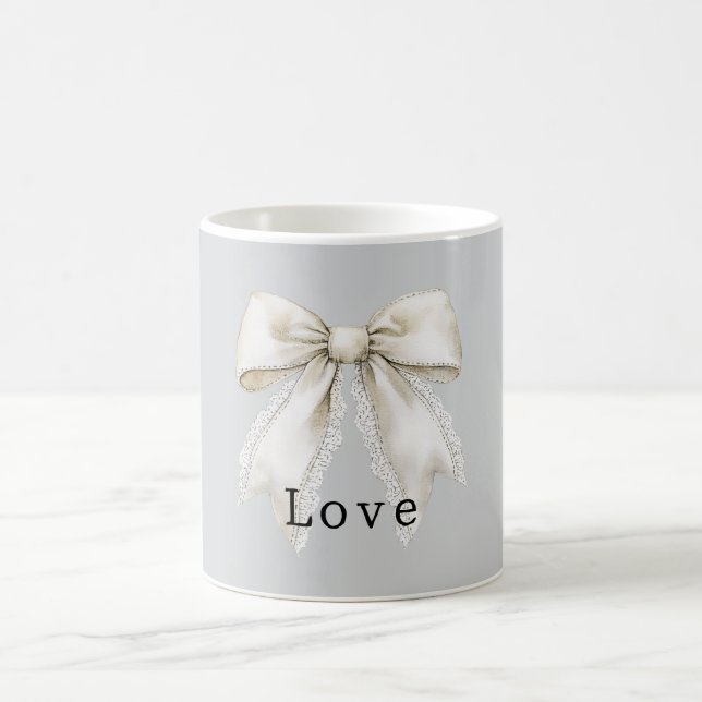 Caneca De Café Lindo Laço Branco de Renda Sintética Cinza  (Centro)